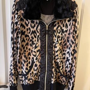 Chico’s Leopard Jacket W/Fur Collar Large NWOT